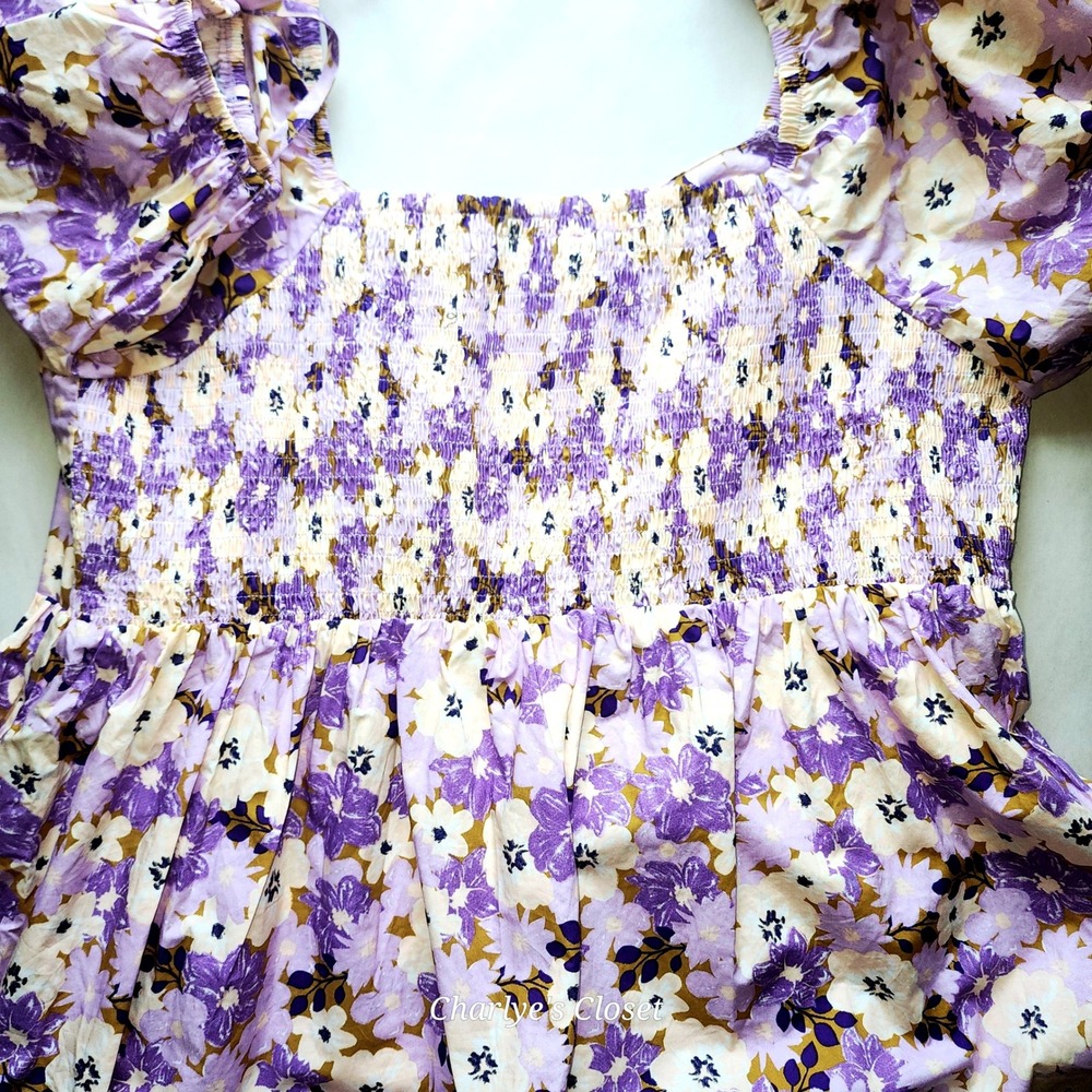 Coquette Floral Smocked Milkmaid Top 1XL NWT Peplum Boho Puff Sleeve Prairie - Picture 4 of 6